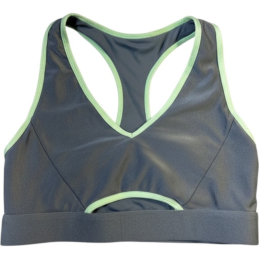 Fabletics Sports Bra Womens Medium Gray Green Racerback Keyhole Yoga